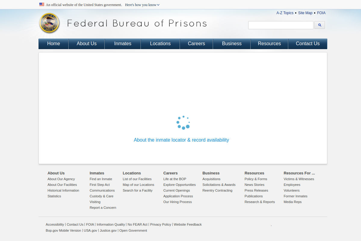 Federal Bureau of Prisons website screenshot
