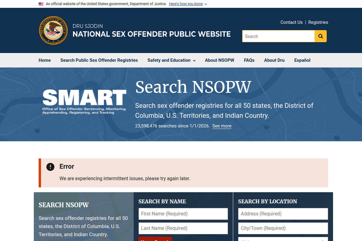 NSOPW website screenshot